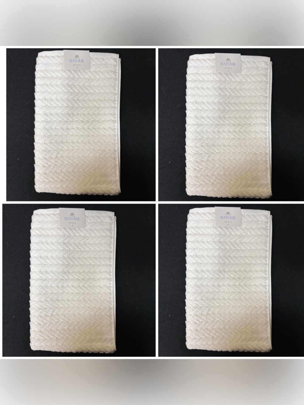 Matouk Seville 4 Pck Hand Towels 20x32 White Loose Braid Pattern 100% Cotton NWT